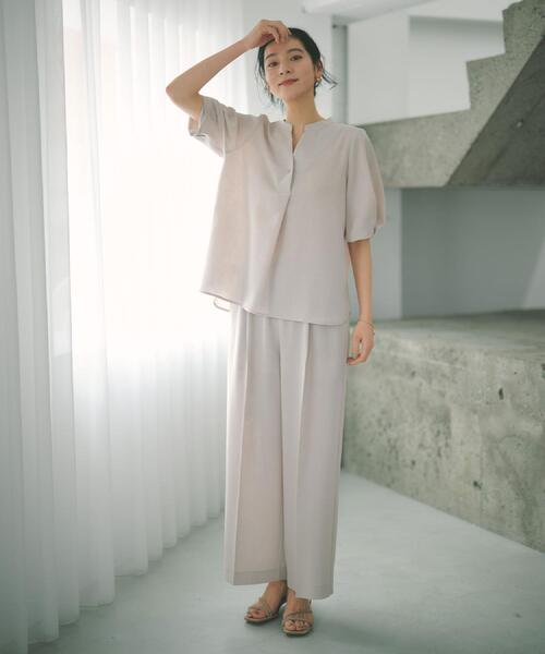 ワイドパンツ パンツ 「ストレッチ／防シワ／洗濯機OK」美脚イージーワイドパンツ「SS〜LL／7col／セットアップ可／丈が選べる」 レディースの画像