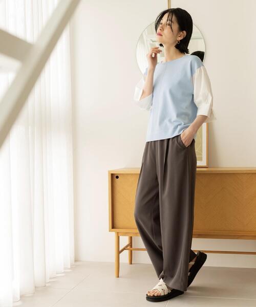 ワイドパンツ パンツ 「ストレッチ／防シワ／洗濯機OK」美脚イージーワイドパンツ「SS〜LL／7col／セットアップ可／丈が選べる」 レディースの画像