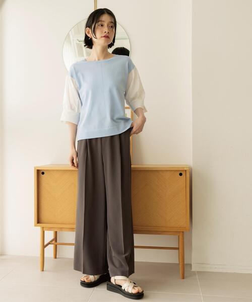 ワイドパンツ パンツ 「ストレッチ／防シワ／洗濯機OK」美脚イージーワイドパンツ「SS〜LL／7col／セットアップ可／丈が選べる」 レディースの画像