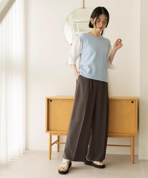 ワイドパンツ パンツ 「ストレッチ／防シワ／洗濯機OK」美脚イージーワイドパンツ「SS〜LL／7col／セットアップ可／丈が選べる」 レディースの画像