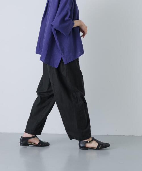 ワイドパンツ パンツ コットンリネンボリュームパンツ レディースの画像