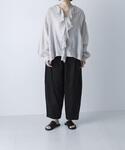 ワイドパンツ パンツ コットンリネンボリューム...の詳細画像1