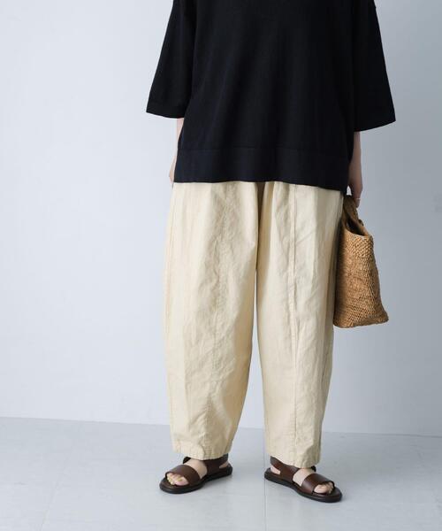 ワイドパンツ パンツ コットンリネンボリュームパンツ レディースの画像