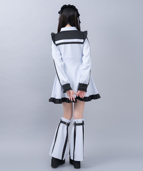 「DearMyLove」 長袖ワンピース LARGE ブラック×ブルー レディース_画像3
