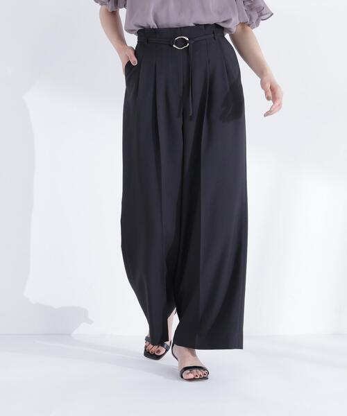 美品 NOWOS ハイウエスト ダブルベルト タックワイドパンツ NATURAL BEAUTY BASIC（ナチュラルビューティーベーシック） ワイド