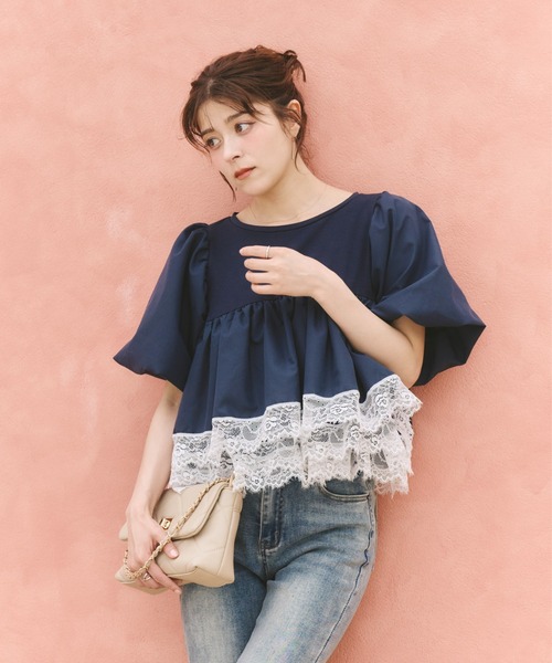 Olu.（オルドット） tシャツ 半袖 ボリュームレースフリルトップス