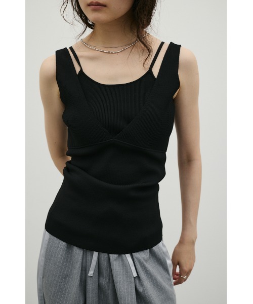 タンクトップ ノースリーブ レイヤードニットキャミタンク レディースの画像