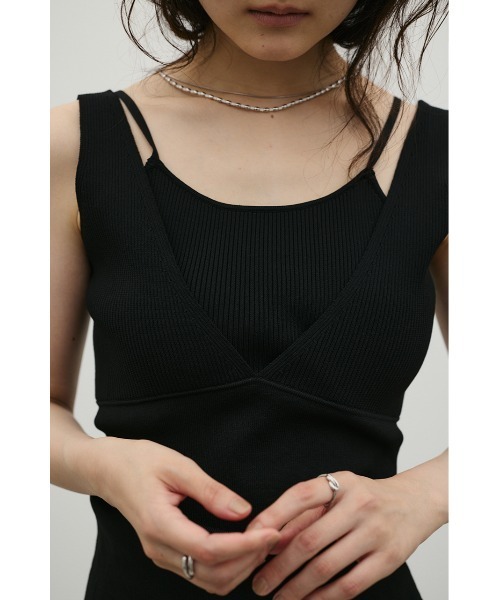 タンクトップ ノースリーブ レイヤードニットキャミタンク レディースの画像