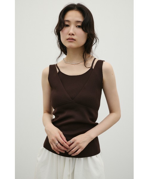 タンクトップ ノースリーブ レイヤードニットキャミタンク レディースの画像