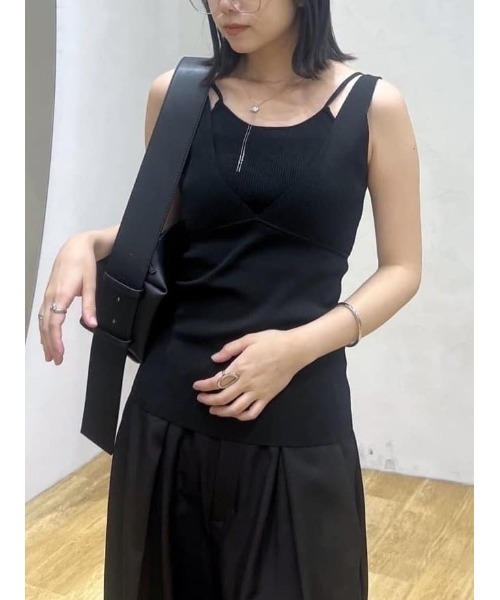 タンクトップ ノースリーブ レイヤードニットキャミタンク レディースの画像