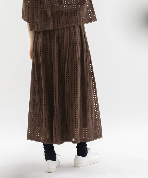 SHELLER モヘアキュロットスカート【茶色】 nop de nod（ノップドゥノッド） スカート サークルストライプレース