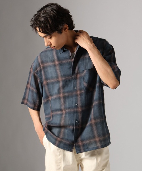 BAYFLOW（ベイフロー） シャツ 半袖 シアーオンブレチェックシャツ