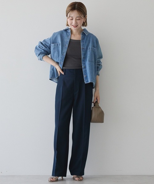 「AMERICAN HOLIC」 長袖シャツ L インディゴブルー レディース_画像3