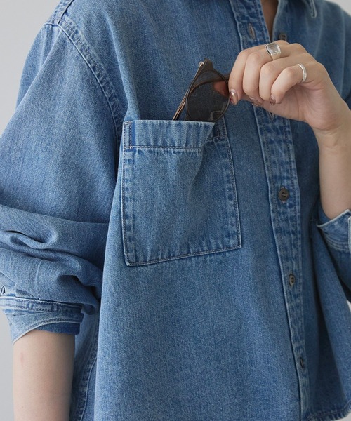 「AMERICAN HOLIC」 長袖シャツ L インディゴブルー レディース_画像5