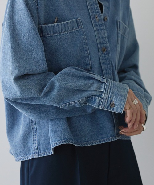 「AMERICAN HOLIC」 長袖シャツ L インディゴブルー レディース_画像6