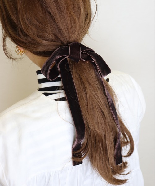ヘアゴム 大人っぽガーリー。ベロアリボンヘアゴムセットポニーフック