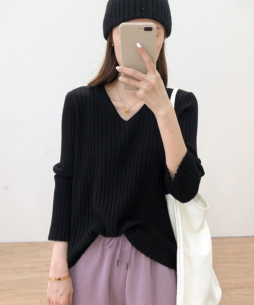 ニット セーター Vネック柔らかいニットトップス レディース