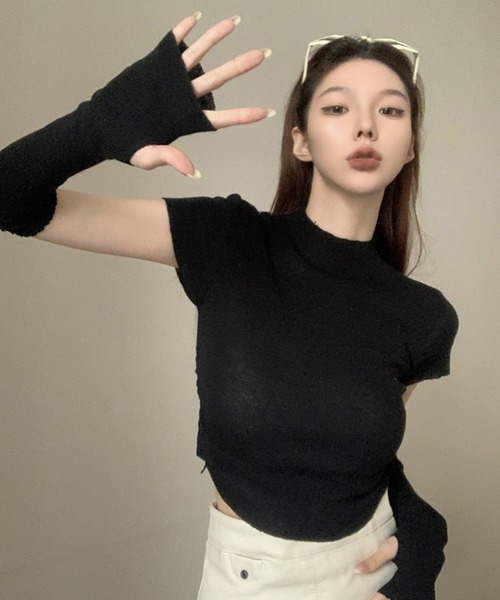 ✼ BLACK PEACE NOW * アームカバー付きベロア加工トップス