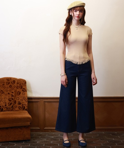 SAISON DE PAPILLON ニット セーター クルーネックフリンジ裾