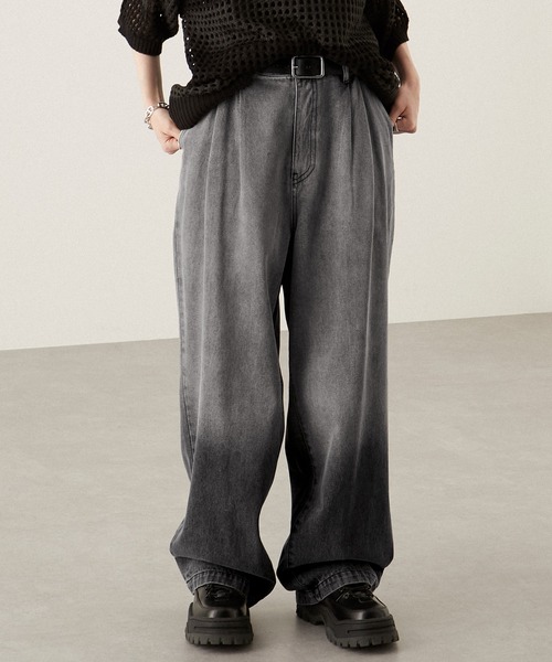 ジーンズ 「Alfred Alex」gradation wide straight denim pants 