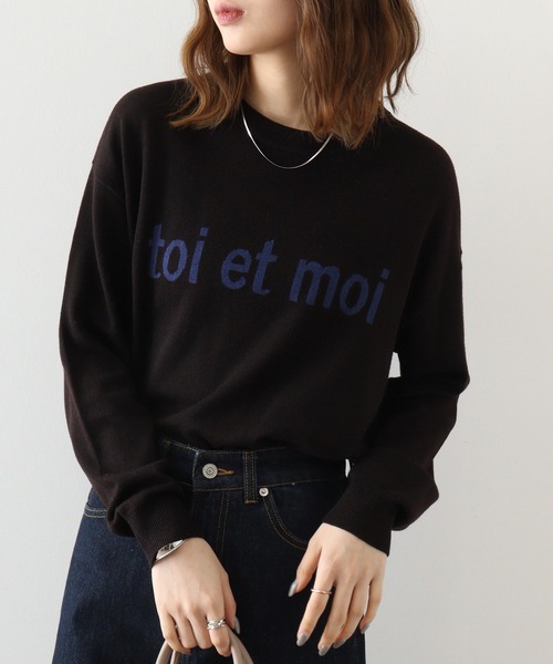 ニット セーター EGLANTINE インターシャロゴプルオーバー レディース EGLANTINE ニット セーター インターシャロゴプルオーバー