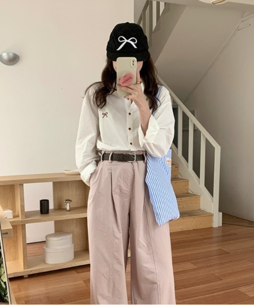 ブラウス シャツ ワンポイントリボンシャツ レディース : ZOZOTOWN