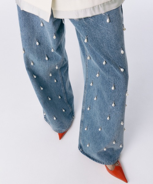JOSE MOON パールデニムパンツ JOSE MOON ジーンズ デニム デニムパンツ WIDE DENIM PANTS with