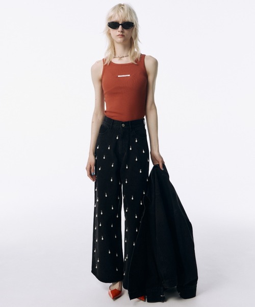 JOSE MOON パールデニムパンツ WIDE DENIM PANTS with PEARL/ワイドデニムパンツウィズパール