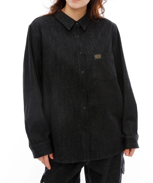 ブラウス シャツ RVCA レディース RECESSION DENIM SHIR 長袖シャツ/ルーカ胸ポケットワンポイントデニムシャツ レディース RVCA ブラウス シャツ レディース RECESSION DENIM SHIR 長袖