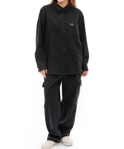 ブラウス シャツ RVCA レディース RECESSION DENIM SHIR 長袖シャツ/ルーカ胸ポケットワンポイントデニムシャツ レディース RVCA ブラウス シャツ レディース RECESSION DENIM SHIR 長袖
