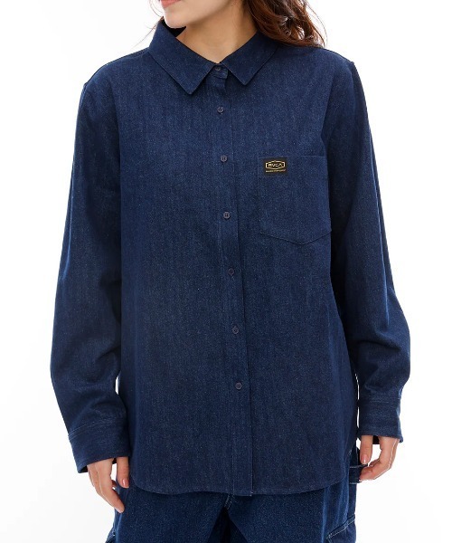 ブラウス シャツ RVCA レディース RECESSION DENIM SHIR 長袖シャツ/ルーカ胸ポケットワンポイントデニムシャツ レディース RVCA ブラウス シャツ レディース RECESSION DENIM SHIR 長袖
