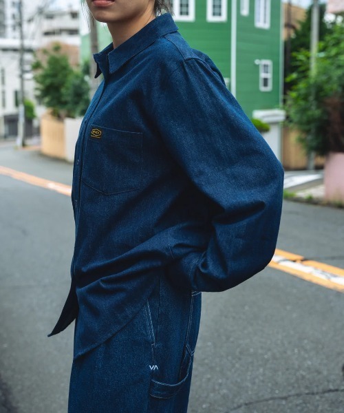 ブラウス シャツ RVCA レディース RECESSION DENIM SHIR 長袖シャツ/ルーカ胸ポケットワンポイントデニムシャツ レディース RVCA ブラウス シャツ レディース RECESSION DENIM SHIR 長袖
