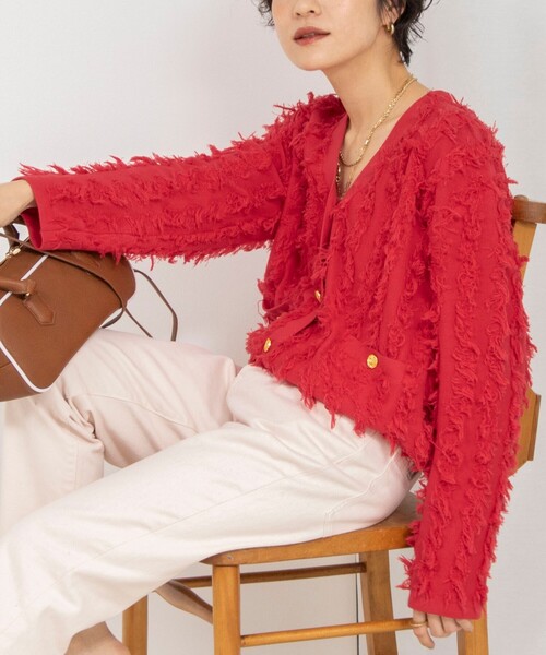 Rie Miller カーディガン 「手洗い可能」カットジャガード金
