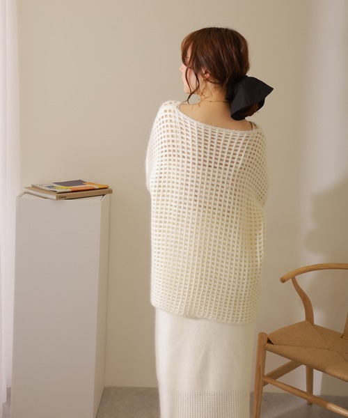 セットアップ openwork knit skirt set /透かし編み 切り替え ロング