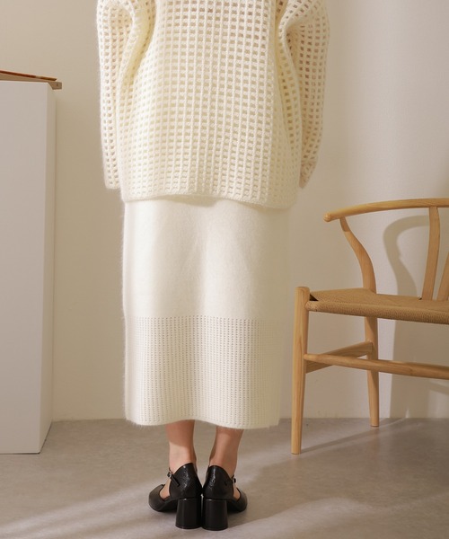 セットアップ openwork knit skirt set /透かし編み 切り替え ロング