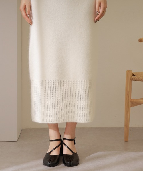 セットアップ openwork knit skirt set /透かし編み 切り替え ロング