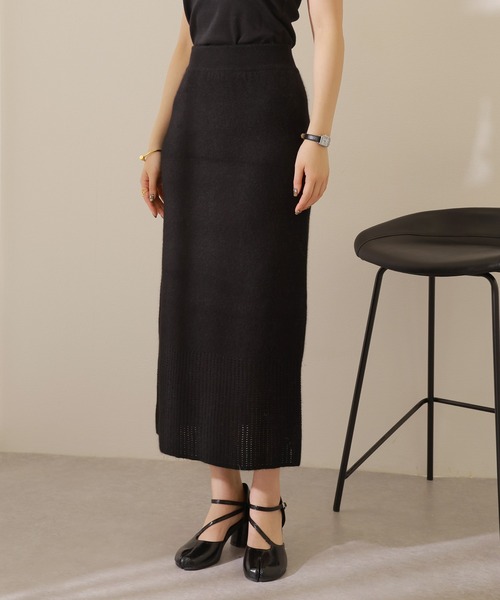 セットアップ openwork knit skirt set /透かし編み 切り替え ロング
