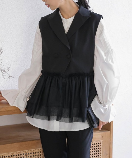 N RYU KAGA フリル ジレ ベスト チュール ブラック 黒 BLACK N RYU KAGA フリル ジレ ベスト チュール ブラック 黒 BLACK ベスト