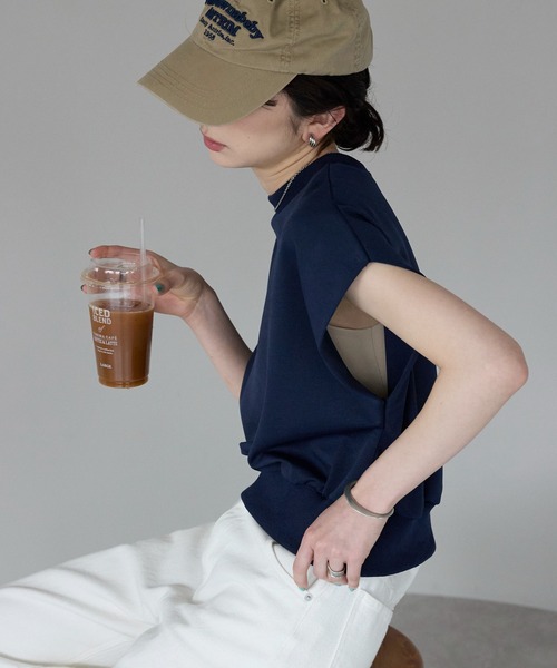 tシャツ 半袖 フレンチスリーブZIP付きトップス /前後２way レディース | TRIANGLE PALETTE | 19