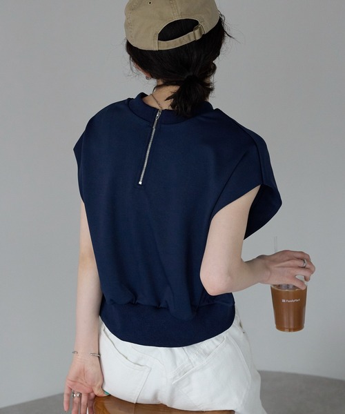 tシャツ 半袖 フレンチスリーブZIP付きトップス /前後２way レディース | TRIANGLE PALETTE | 22