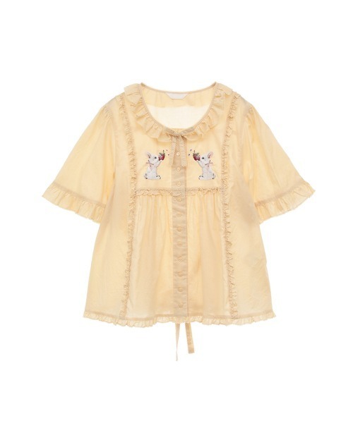 ピンクハウス　うさぎ刺繍ブラウス　スイーツスプリングバニー　いちご ピンクハウスうさぎ刺繍ブラウススイーツスプリングバニーうさぎいちご