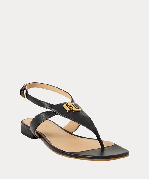LAUREN RALPH LAUREN EVERLEY メタリックレザー ロゴサンダル LAUREN RALPH サンダル Everley カーフスキン レディース