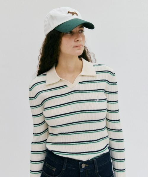ニット セーター stripe collar open pullover レディース