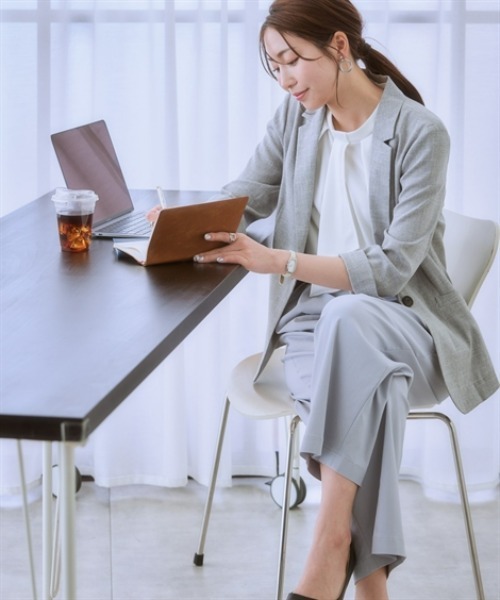 ジャケット テーラードジャケット 「選べるノーカラー/テーラード」洗える麻調合繊７分袖ストレッチジャケット（接触冷感・防しわ・ストレッチ・UVカット）の画像