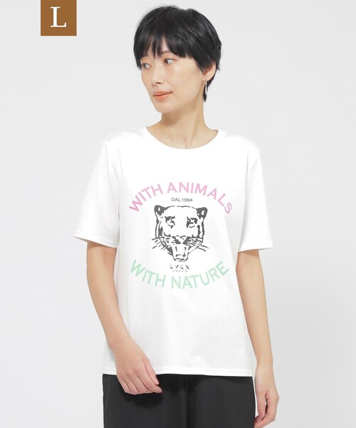tシャツ 「L」「カタログ掲載品」「ウォッシャブル」アニマルロゴプリントカットソー レディース