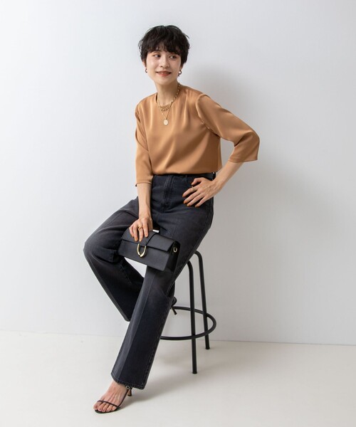 ノーリーズ 七分袖 ブラウス ノーリーズ NOLLEY'S オトナサテン7分袖サイドスリットブラウス