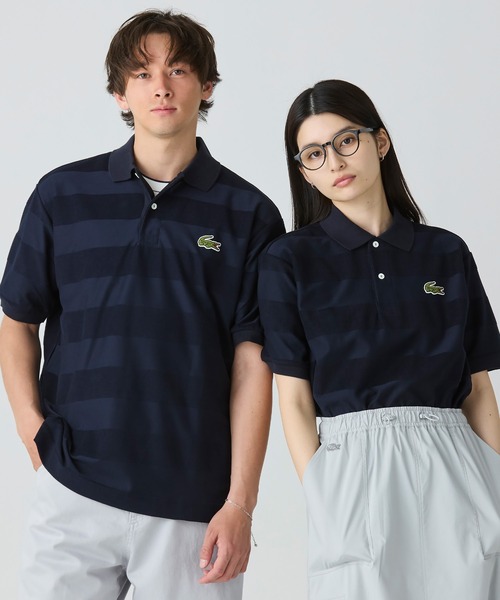 LACOSTE ポロシャツ パイル地切り替え同色ボーダーポロシャツ