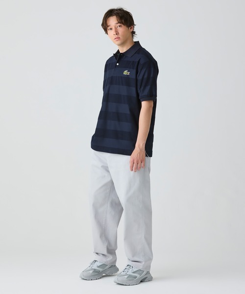 すぐ届く【LACOSTE】ポロシャツ パイル地切り替え同色ボーダー LACOSTE ポロシャツ パイル地切り替え同色ボーダーポロシャツ