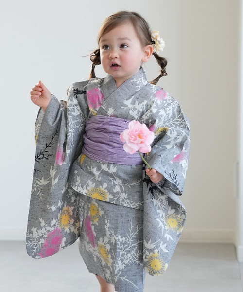 utatane 浴衣 キッズ浴衣3点セット 女の子 utatane×注染工房 kids 日本
