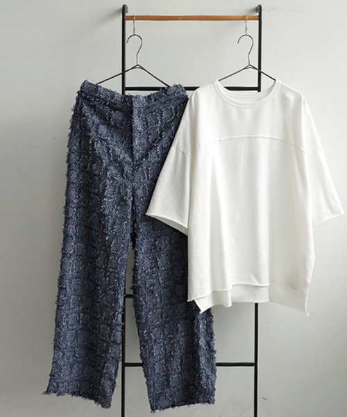 antiqua tシャツ コーデセット カットソー×ジャガード織りパンツ